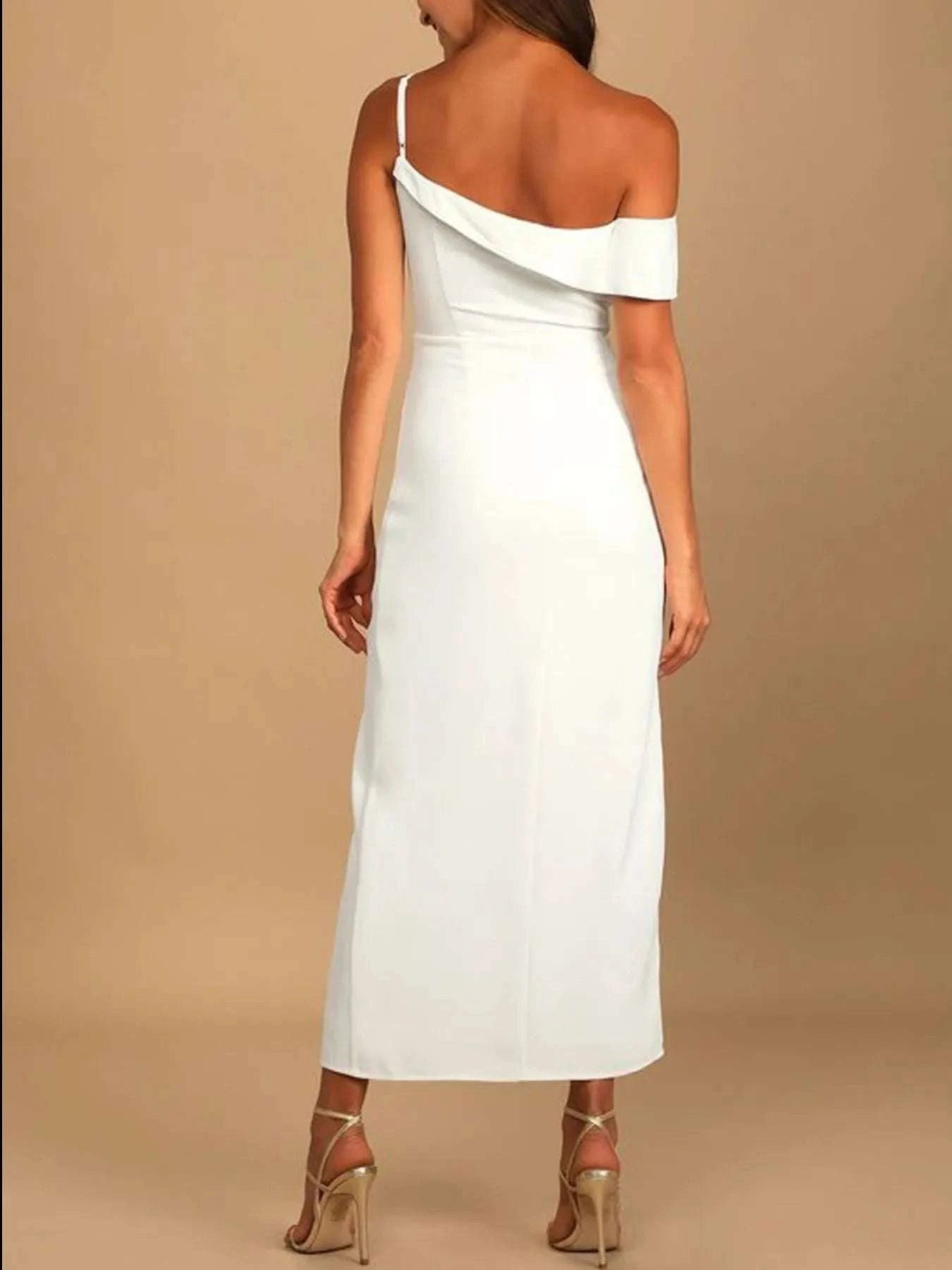 Split Asymmetrical Neck Midi Dress WESTCLOSET