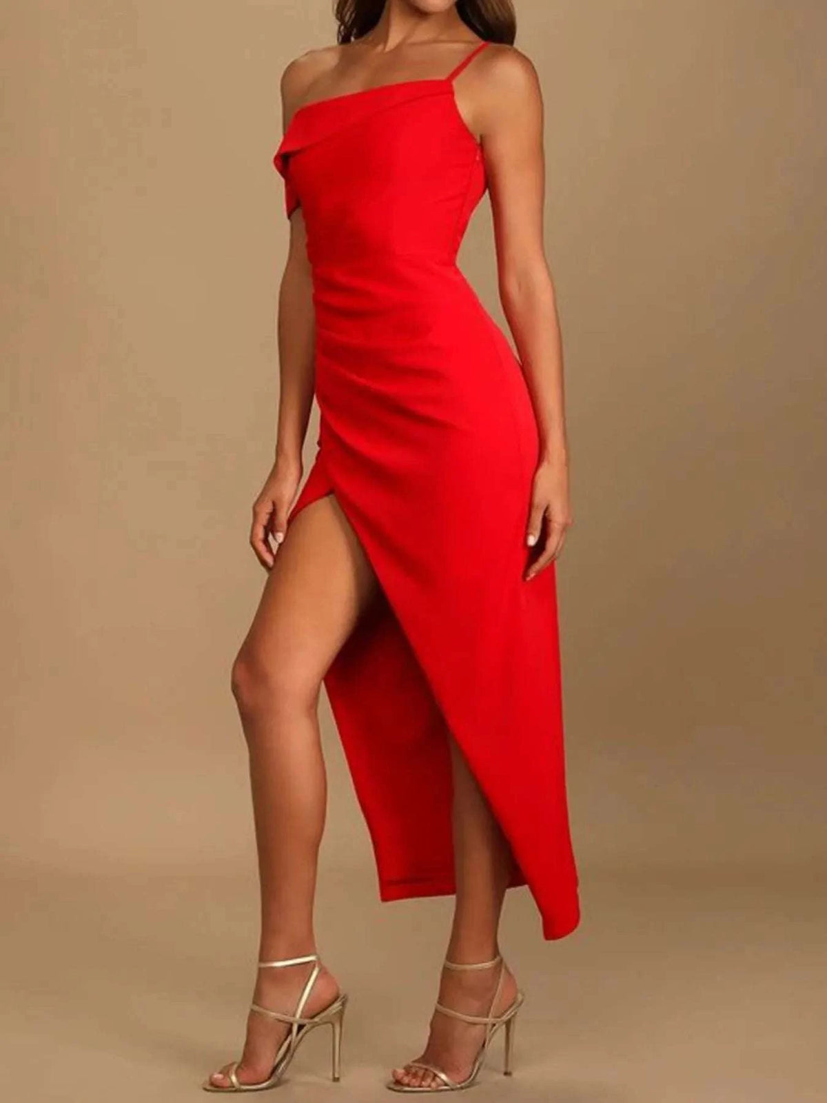 Split Asymmetrical Neck Midi Dress WESTCLOSET