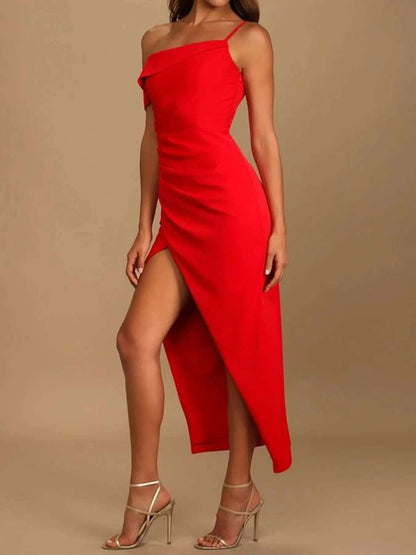 Split Asymmetrical Neck Midi Dress WESTCLOSET