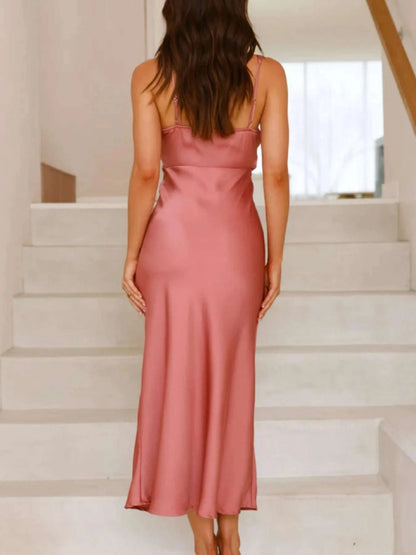 Satin Asymmetrical Midi Dress WESTCLOSET