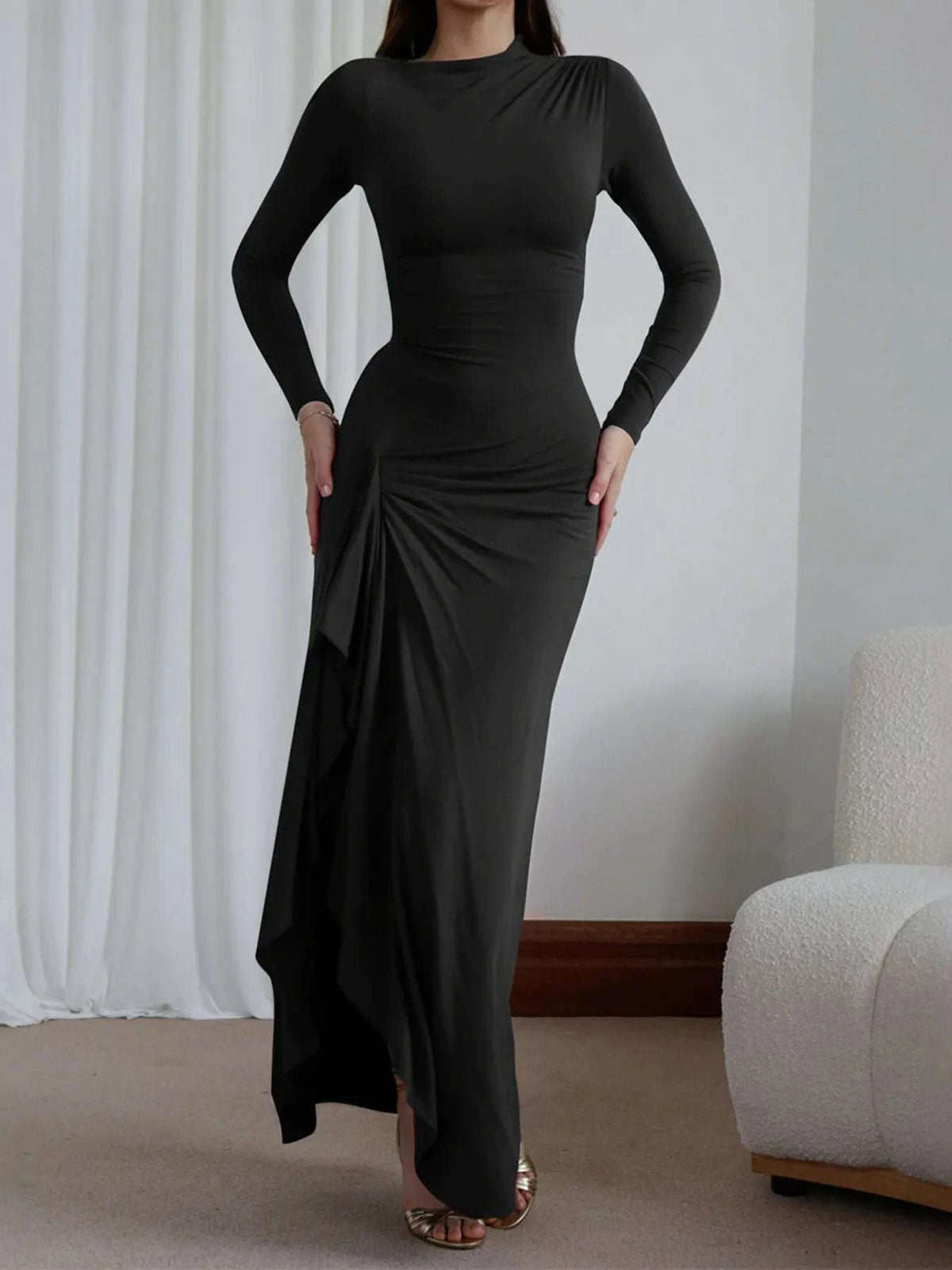 Ruched Long Sleeve Maxi Dress WESTCLOSET