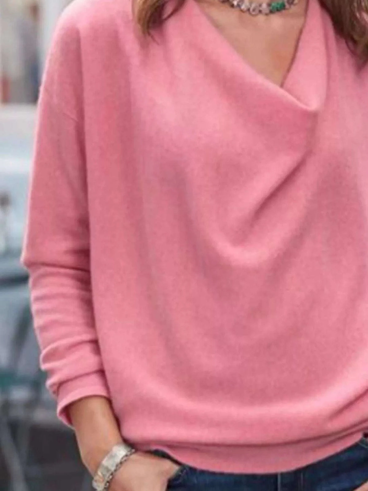 Full Size Cowl Neck Long Sleeve Top Plus Size WESTCLOSET