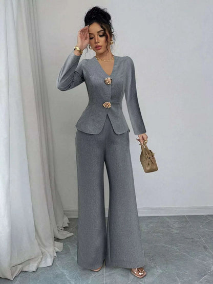 Decor Buckle Blazer & Wide Leg Pants Set WESTCLOSET