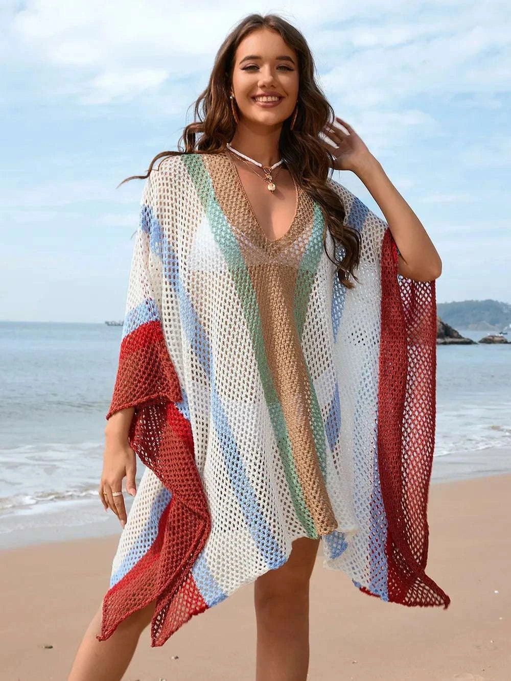 Openwork Color Block Plunge Cover-Up WESTCLOSET