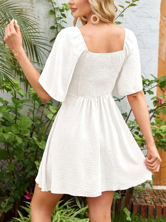 Smocked Back Knotted Flutter Sleeve Dress WESTCLOSET