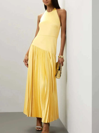 Pleated Halter Neck Maxi Dress WESTCLOSET
