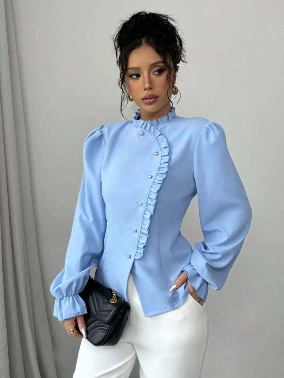 Ruffle Trim Long Sleeve Blouse WESTCLOSET