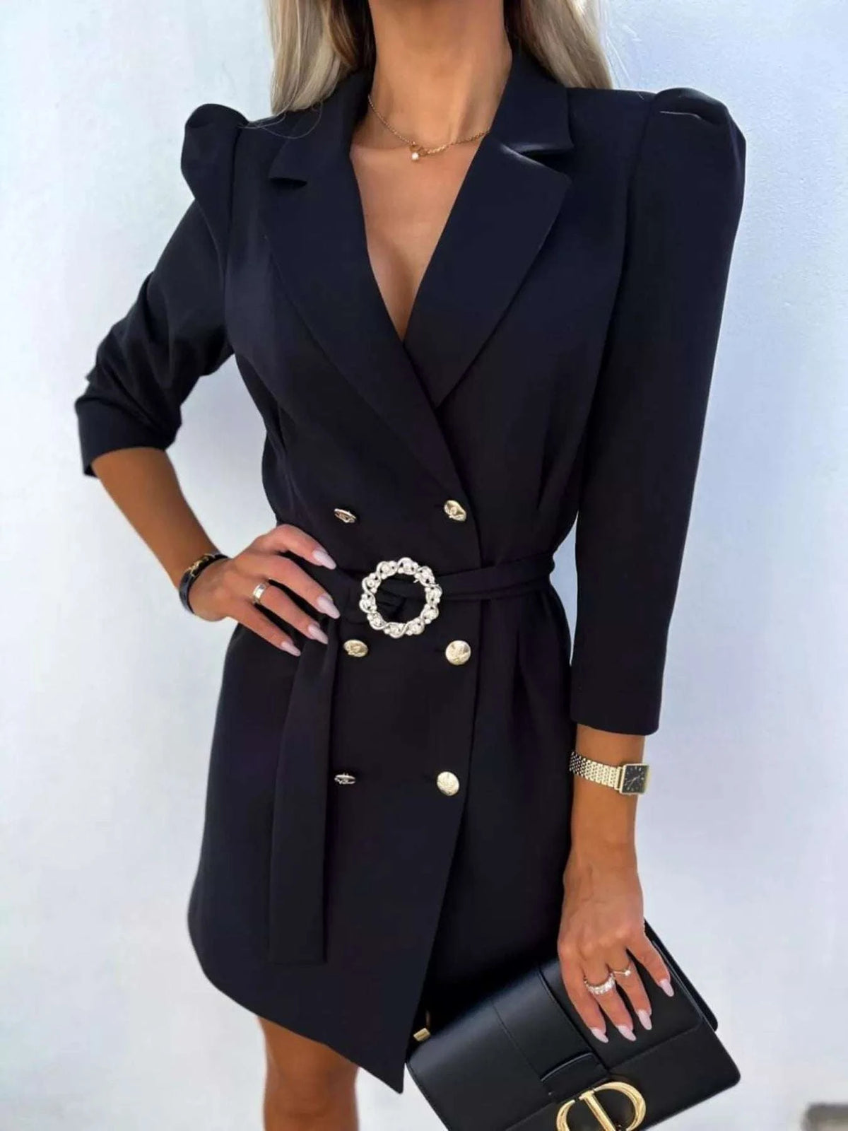 3/4 Sleeve Belted Blazer Dress WESTCLOSET