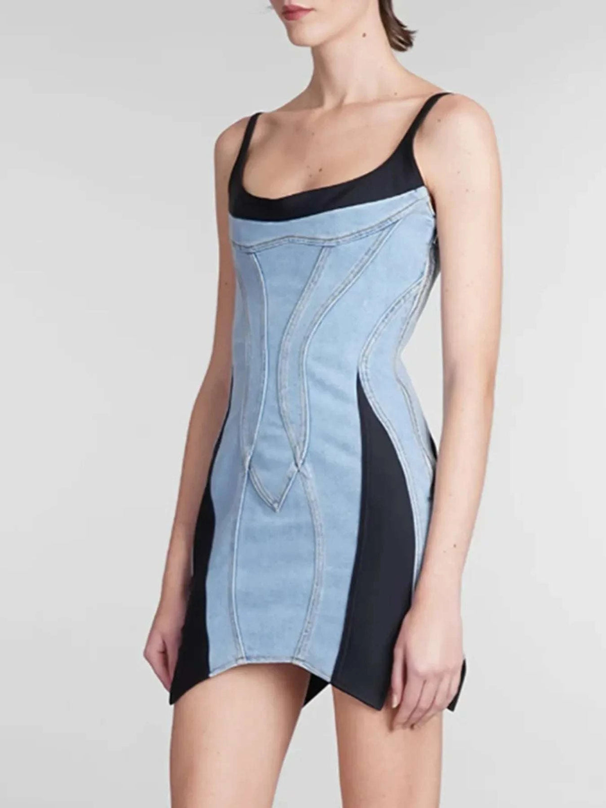 Contrast Adjustable Strap Denim Dress WESTCLOSET