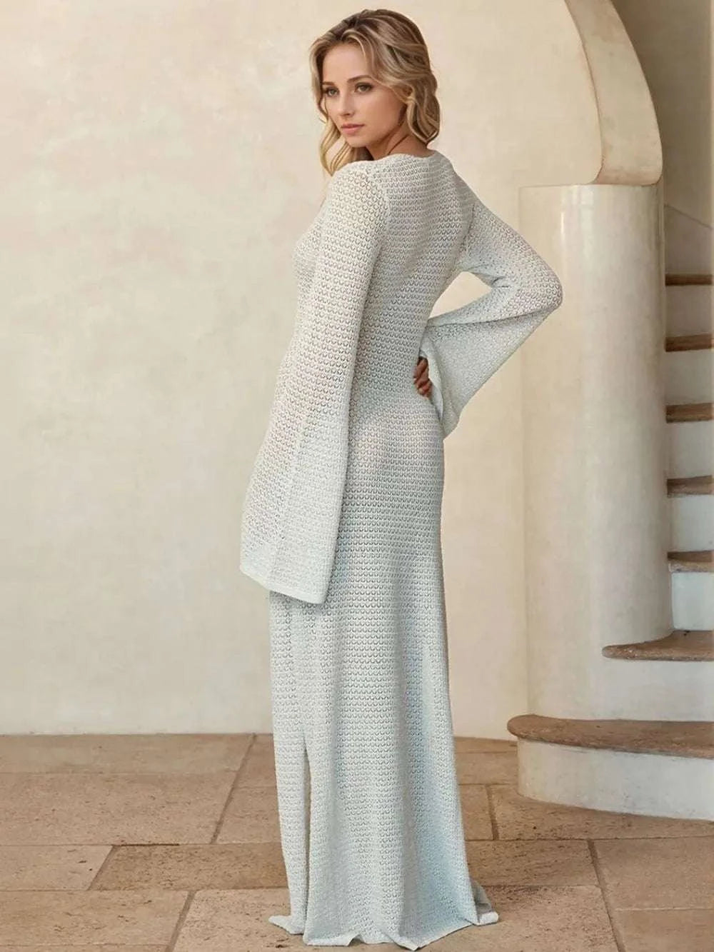 Slit Plunge Flare Sleeve Cover-Up Dress WESTCLOSET