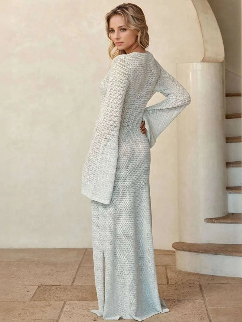 Slit Plunge Flare Sleeve Cover-Up Dress WESTCLOSET