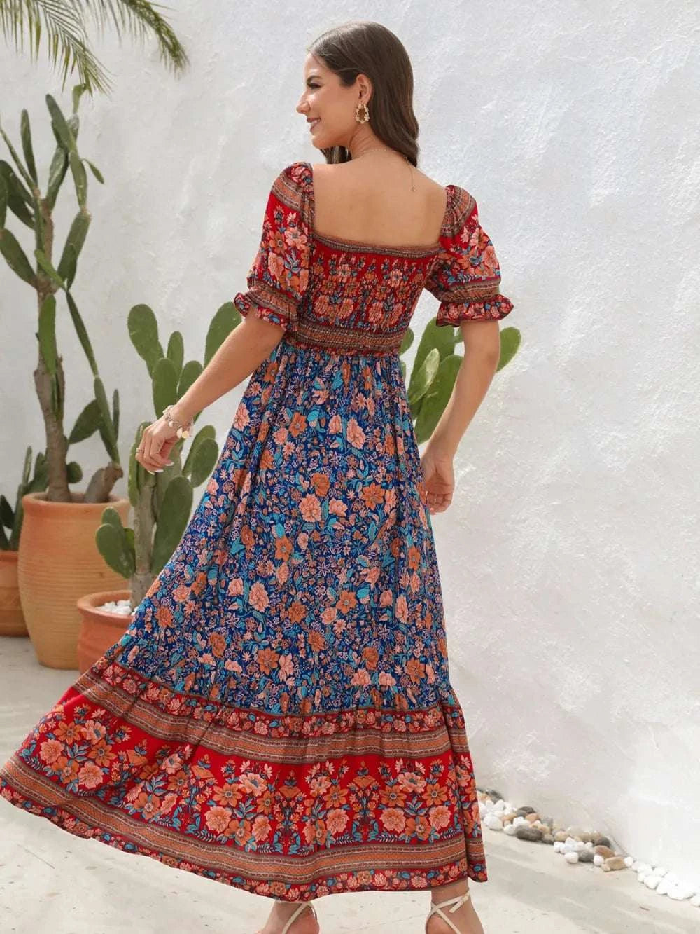 Floral Flounce Sleeve Midi Dress WESTCLOSET