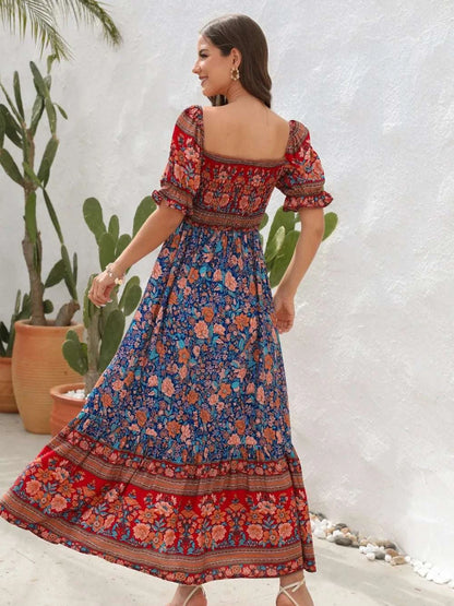 Floral Flounce Sleeve Midi Dress WESTCLOSET