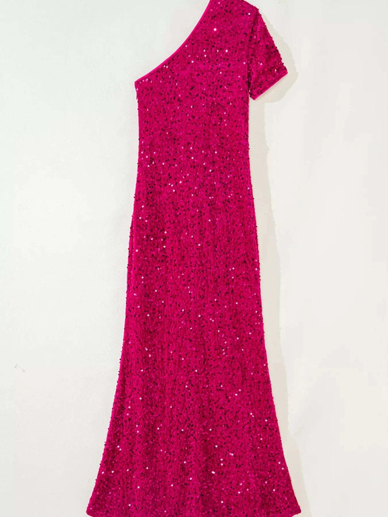 Sequin One-Shoulder Dress with High Slit WESTCLOSET