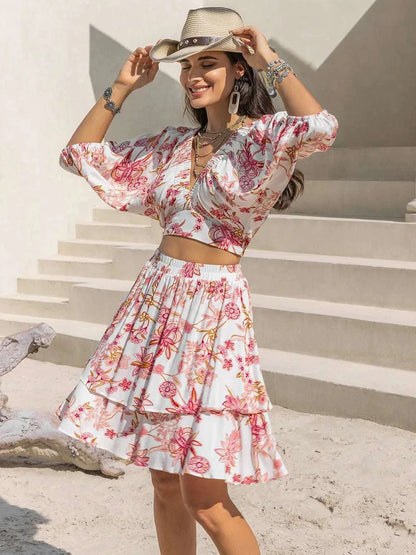 Printed Half Sleeve Top and Layered Skirt Set WESTCLOSET