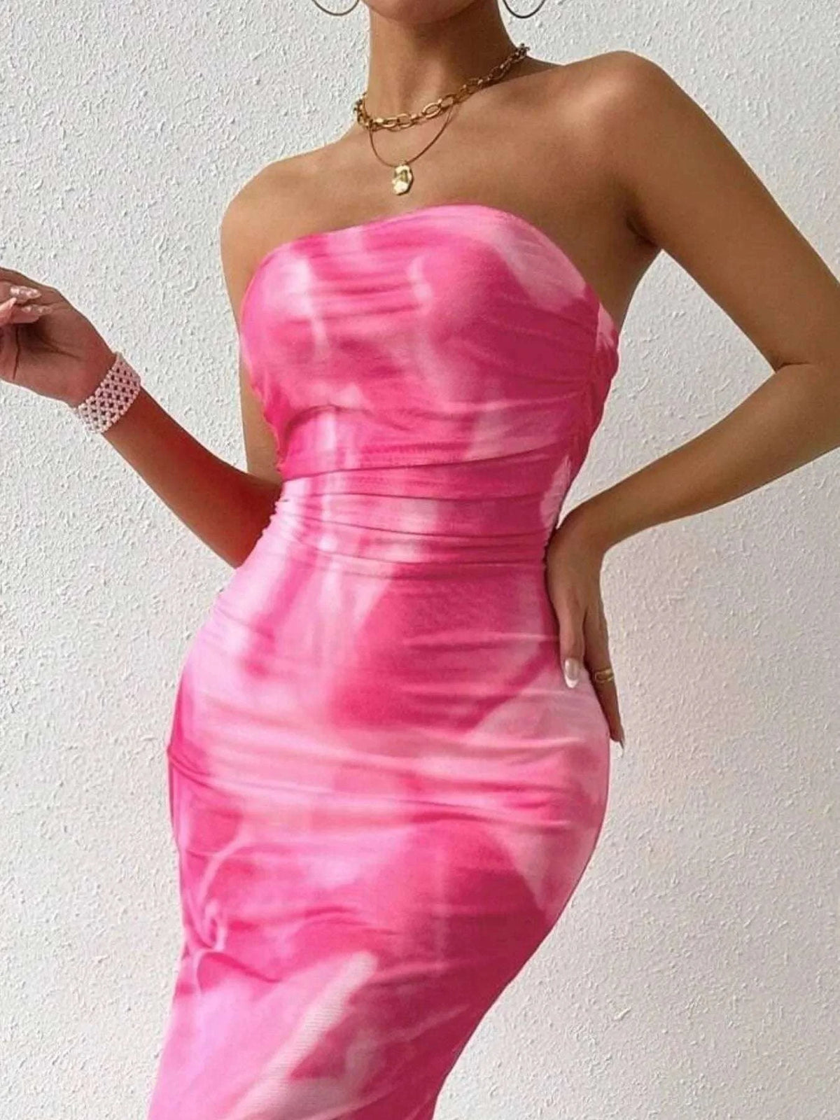 Printed Side Slit Tube Dress WESTCLOSET