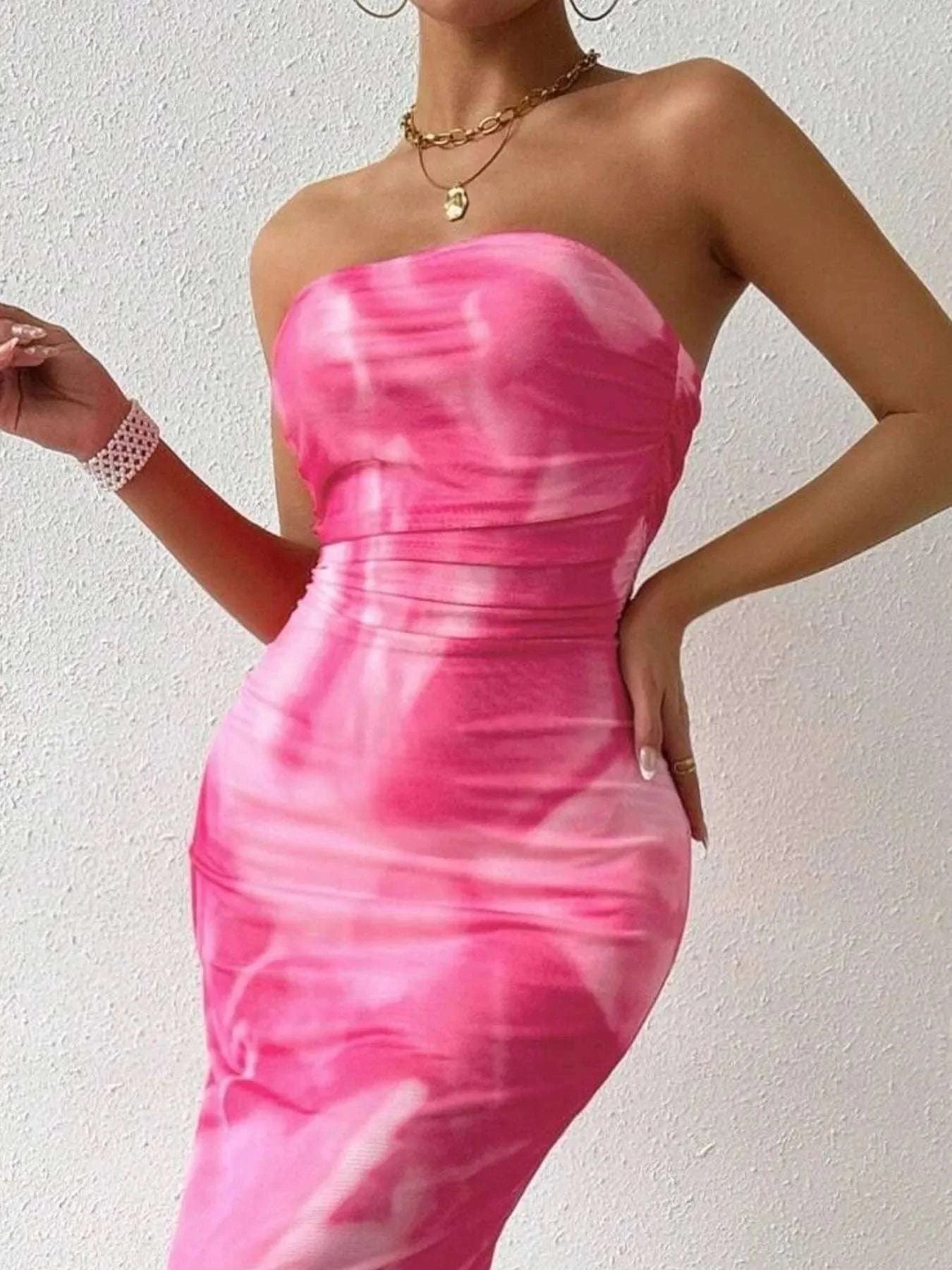 Printed Side Slit Tube Dress WESTCLOSET