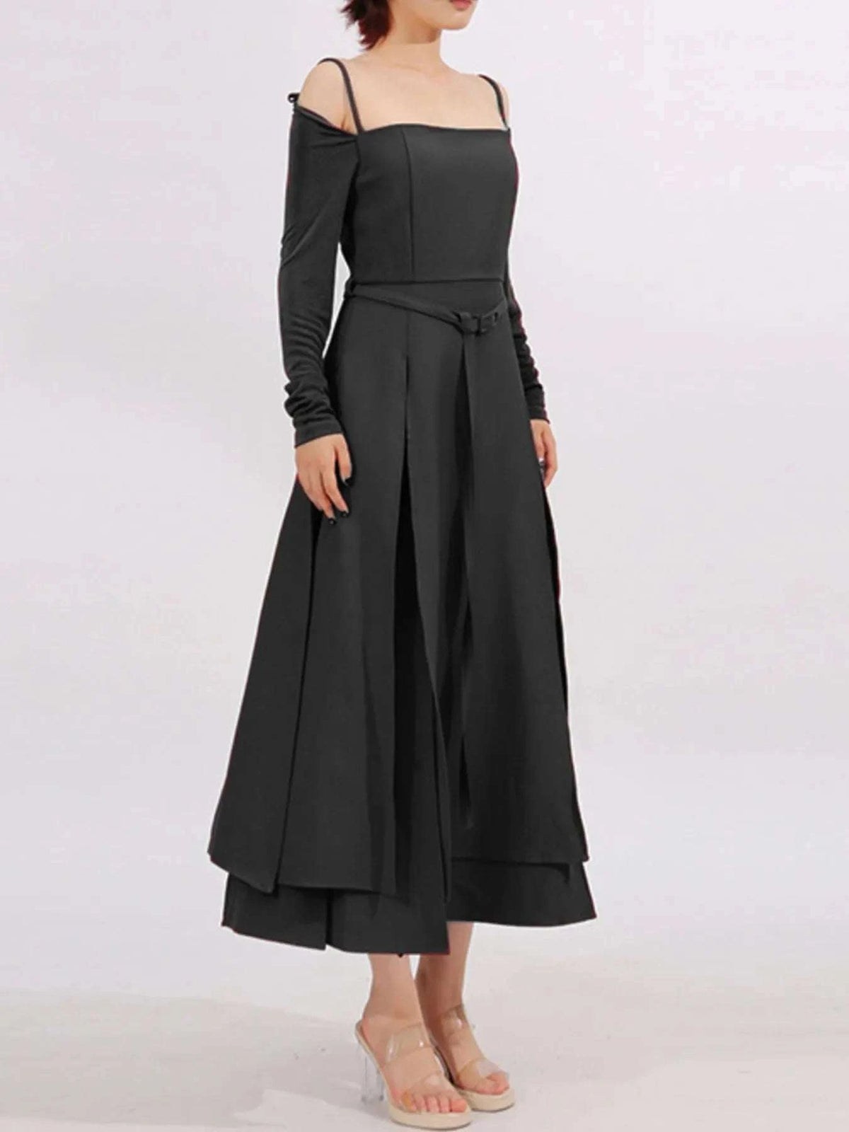 Slit Spaghetti Strap Long Sleeve Dress WESTCLOSET