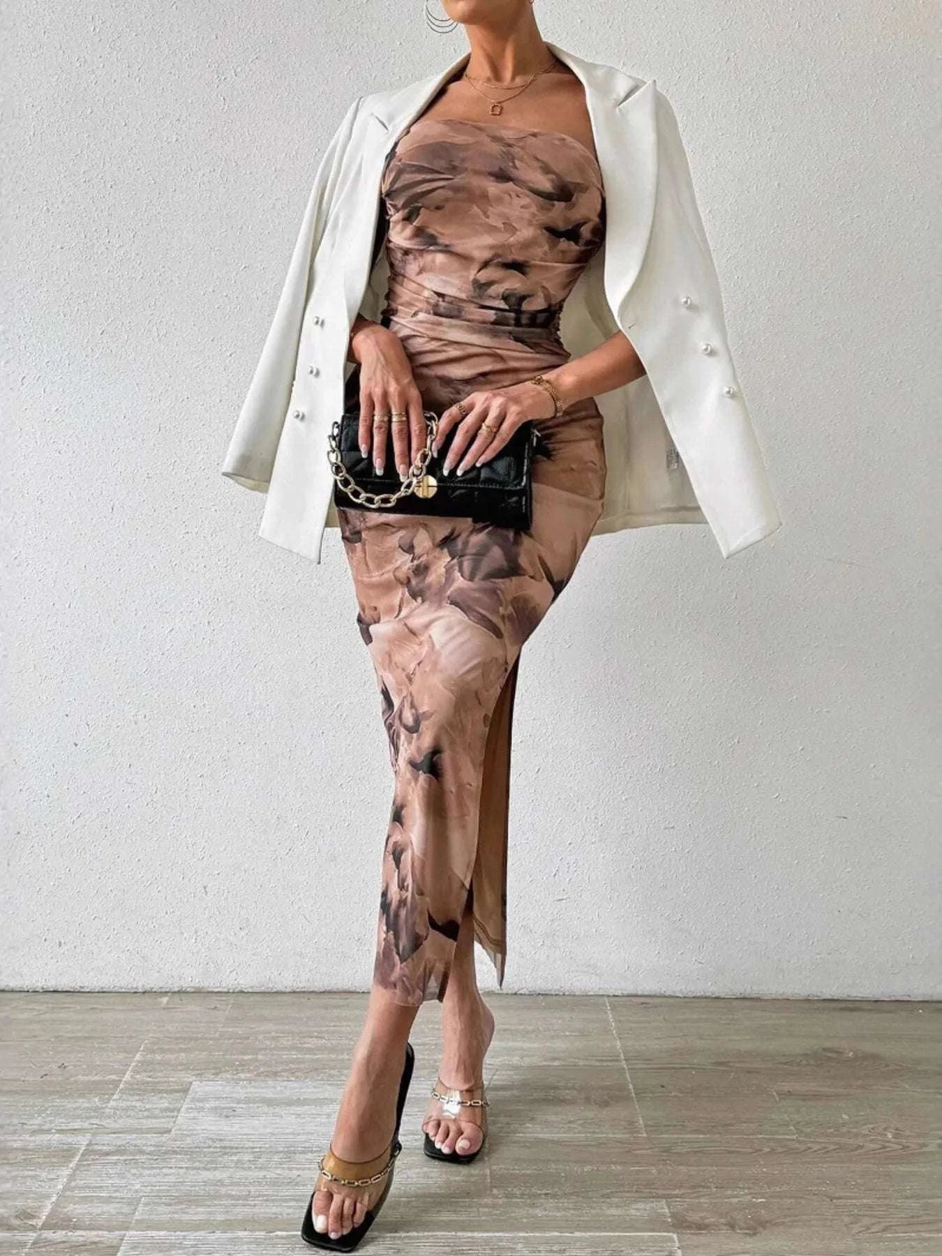Printed Side Slit Tube Dress WESTCLOSET