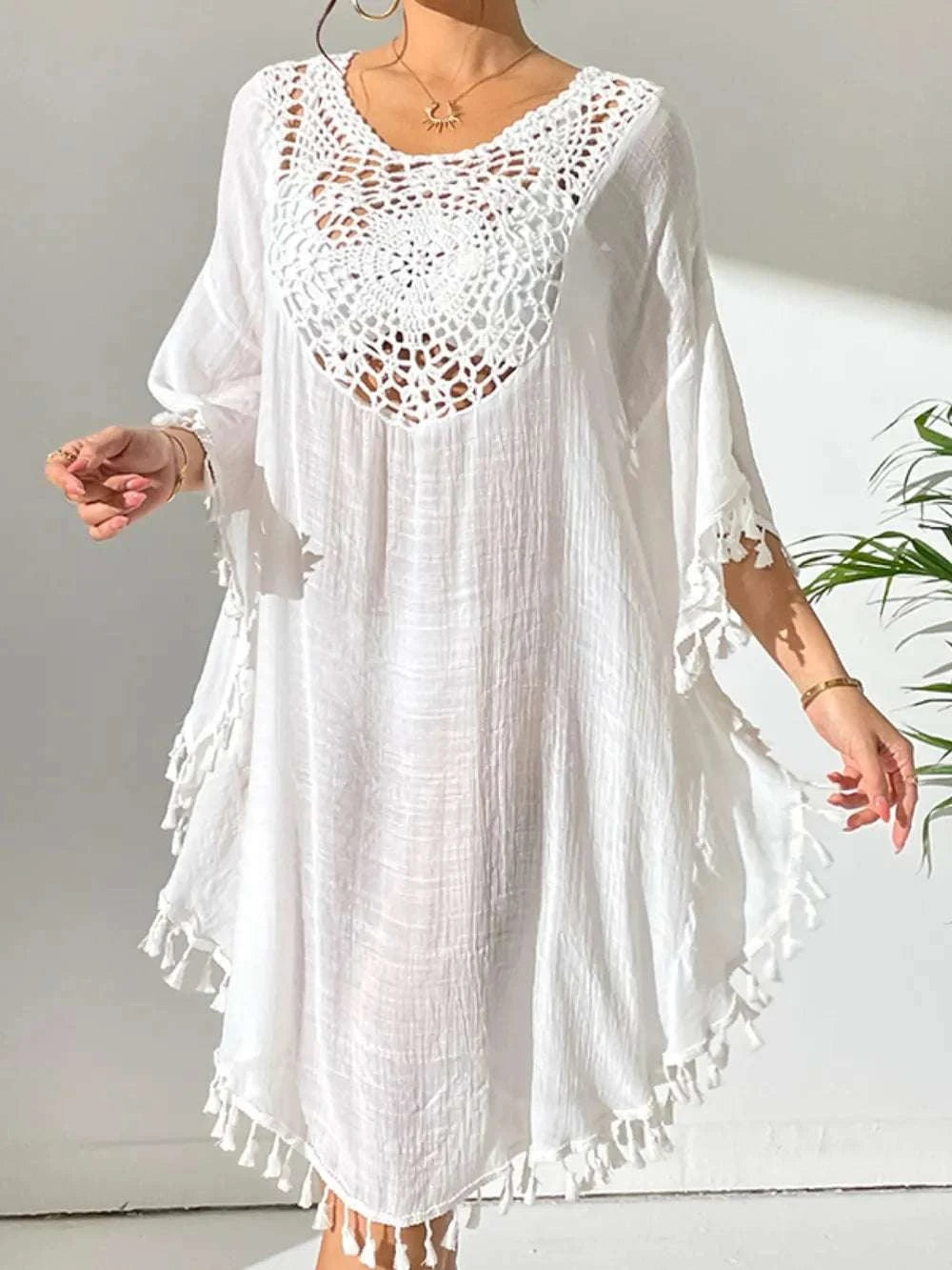 Tassel Cutout Scoop Neck Cover-Up Dress WESTCLOSET