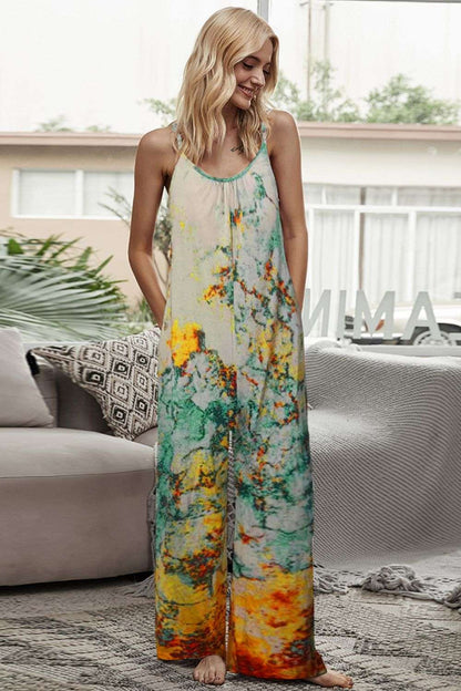 Shiny Tie-Dye Spaghetti Strap Jumpsuit with Pockets WESTCLOSET