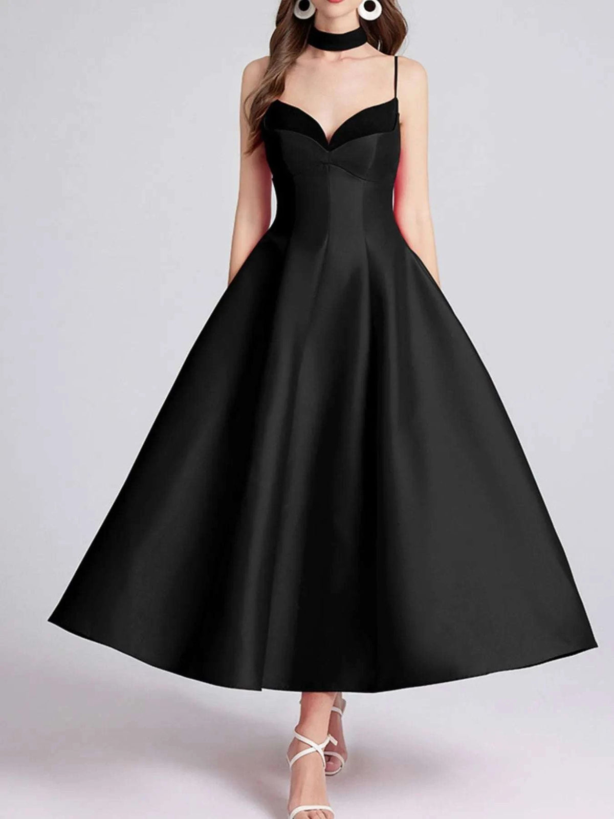 Sweetheart Spaghetti Strap Midi Dress with Collar WESTCLOSET