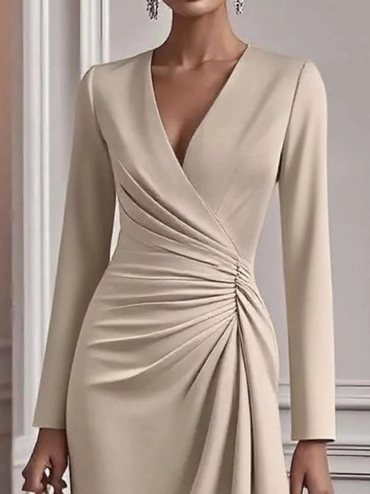 Ruched Surplice Long Sleeve Dress WESTCLOSET