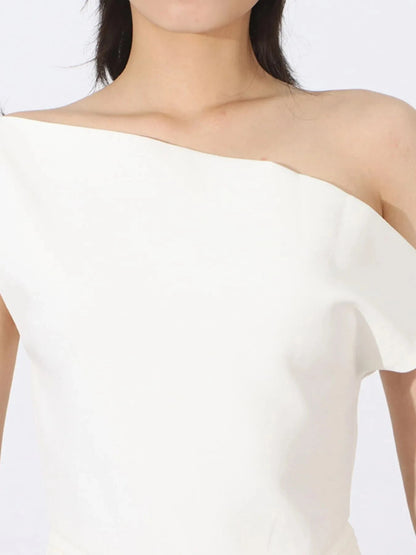 Single Shoulder Pleated Dress WESTCLOSET