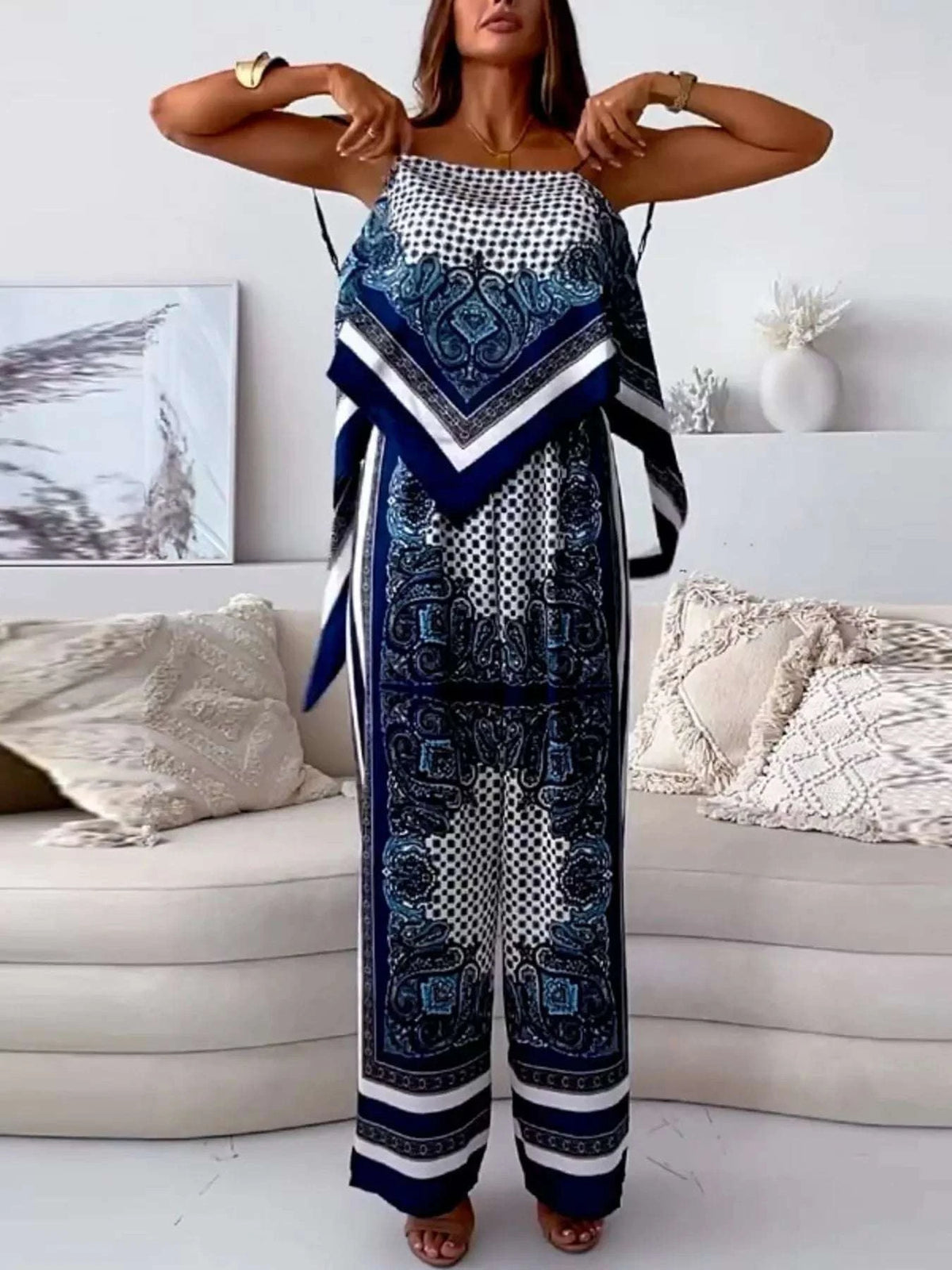 Tie Back Printed Cami and Pants Set WESTCLOSET