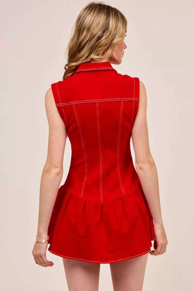 SO ME Button Down Sleeveless Collared Game Day Mini Dress WESTCLOSET