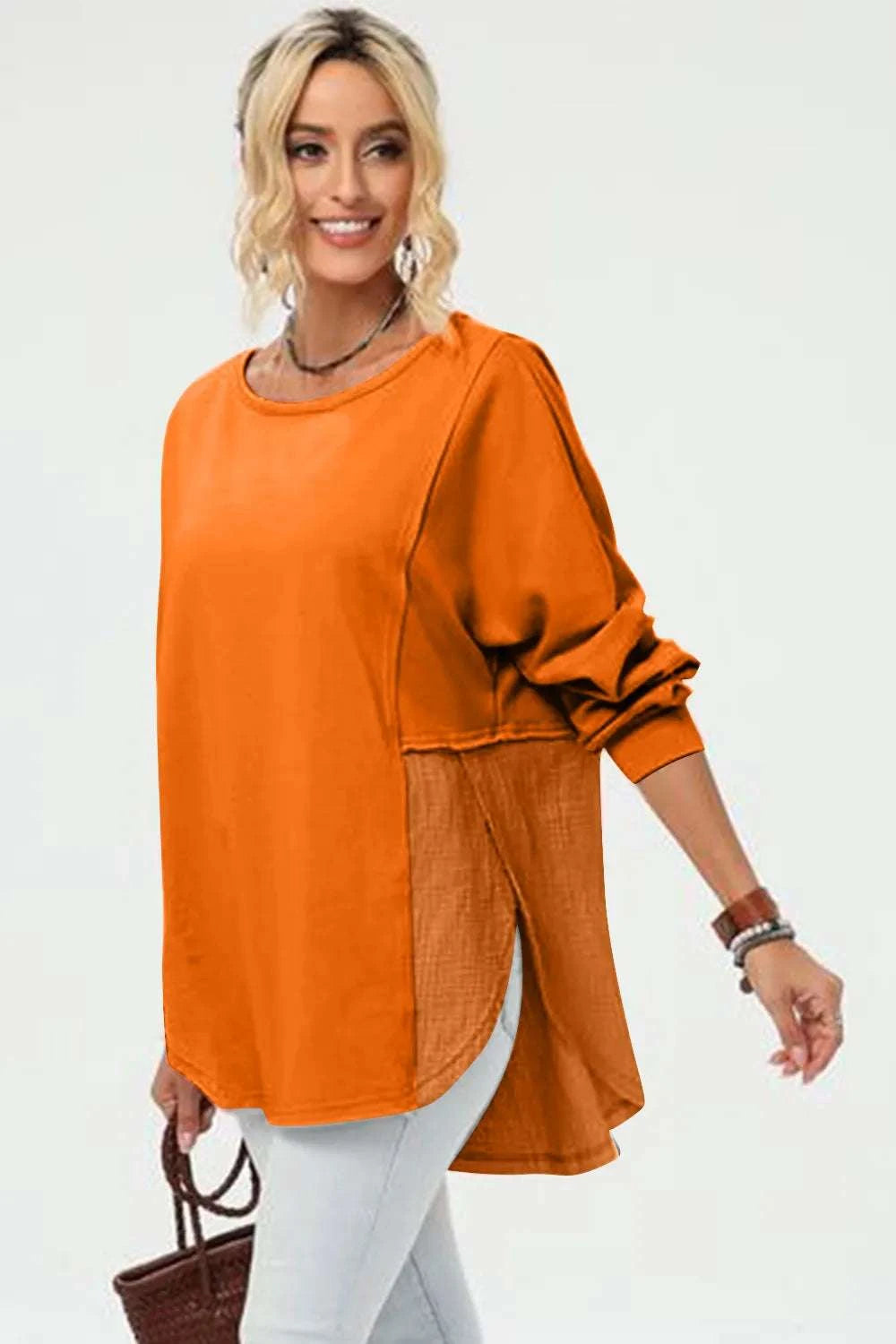 Double Take Full Size Long Sleeve High-Low T-Shirt WESTCLOSET