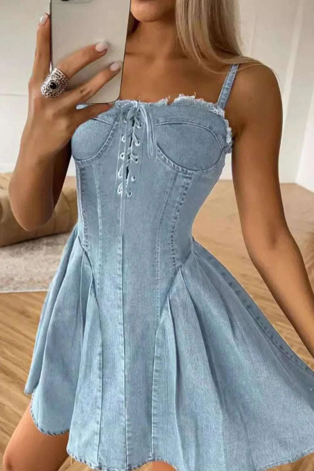 Lace Up Denim Cami Dress WESTCLOSET