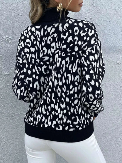 Leopard High Neck Pullover Sweater WESTCLOSET