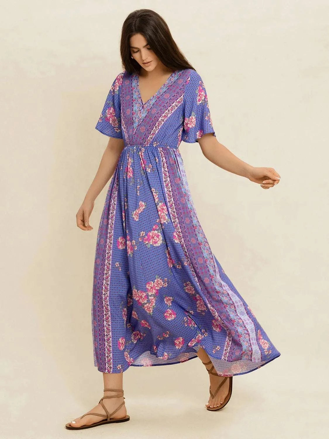 Printed Short Sleeve Midi Dress WESTCLOSET