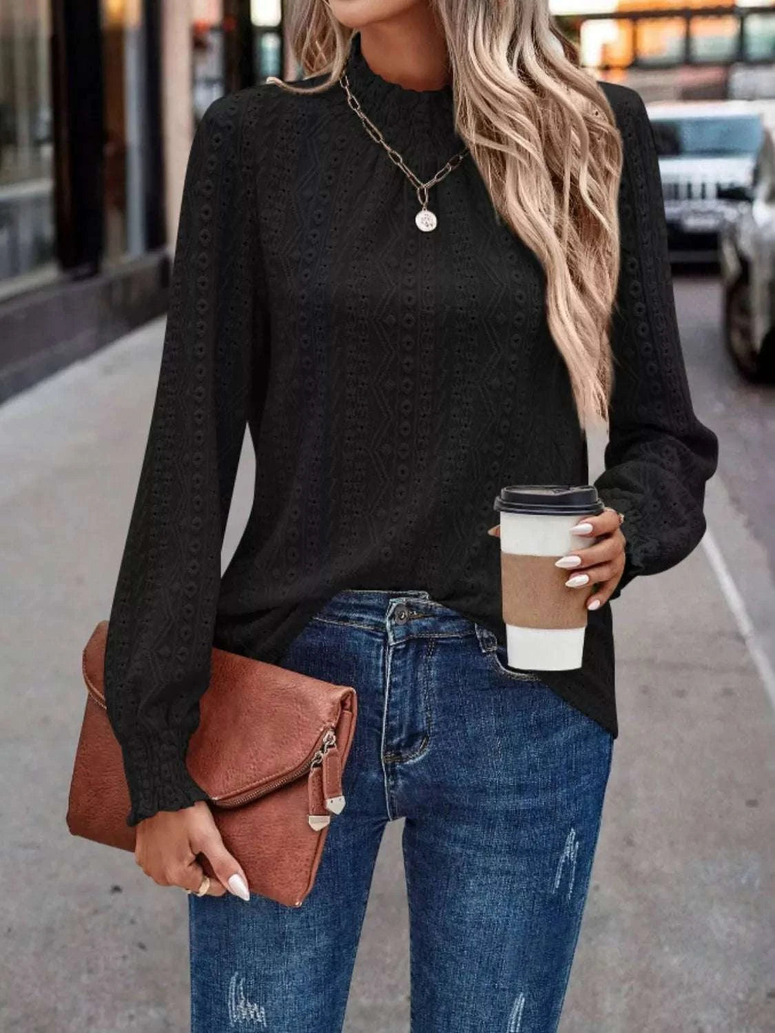 Eyelet Long Sleeve Blouse WESTCLOSET