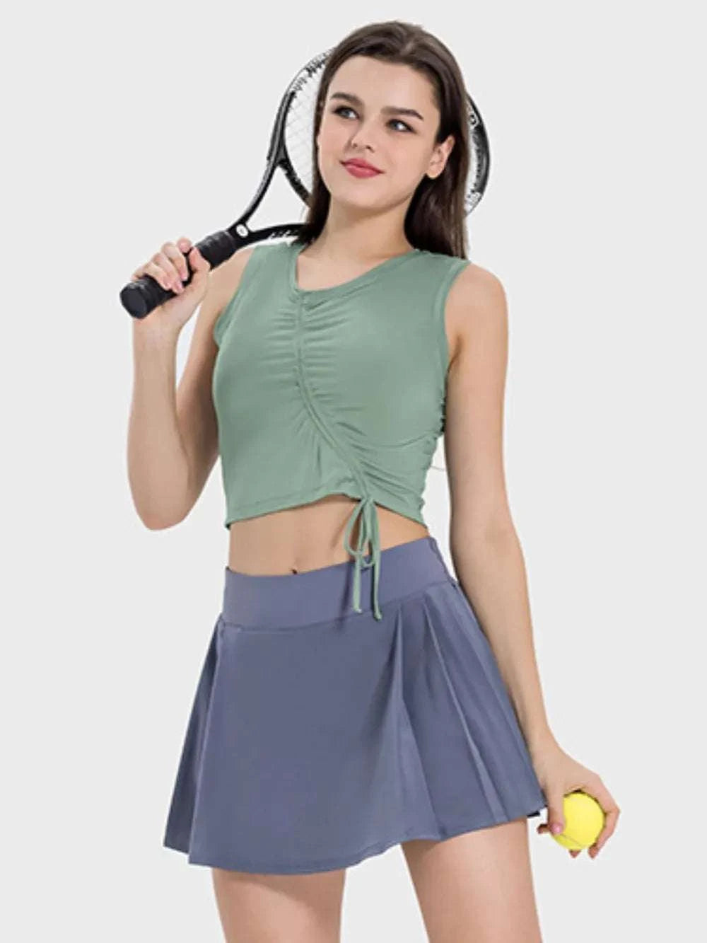 Millennia Drawstring Ruched Wide Strap Active Tank WESTCLOSET