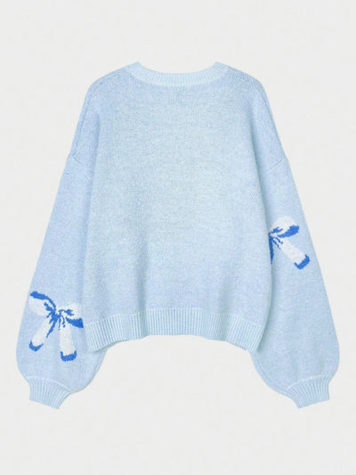 WestCloset Bow Round Neck Long Sleeve Sweater 