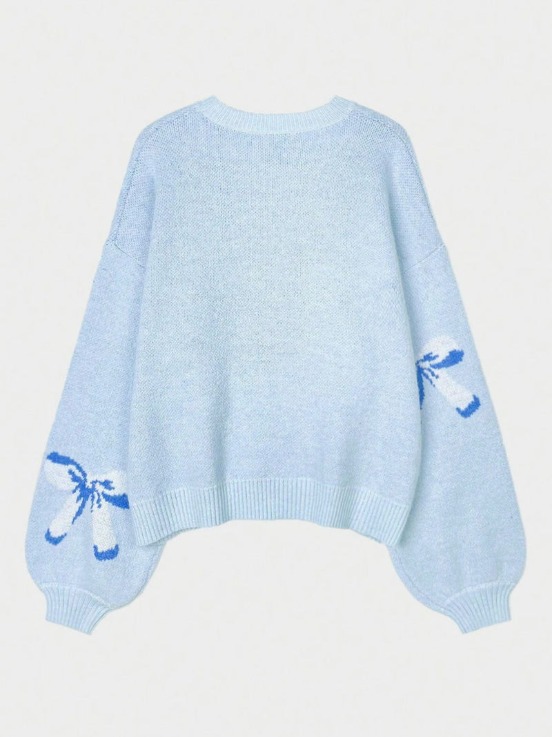 WestCloset Bow Round Neck Long Sleeve Sweater 