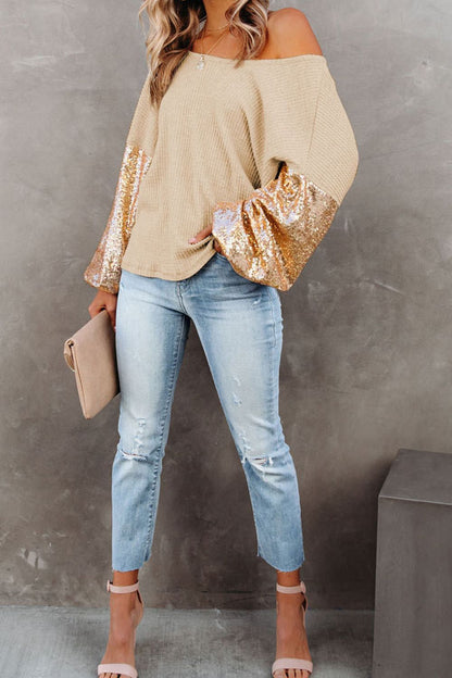 WestCloset Sequin Waffle-Knit Blouse 