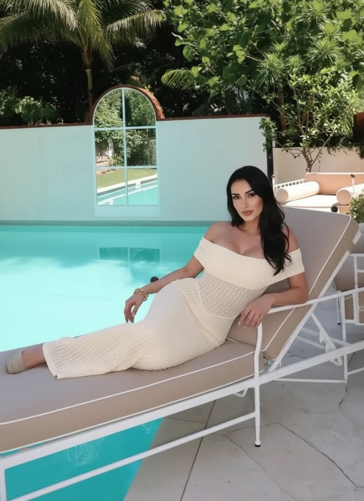 Apricot off shoulder textured maxi dress