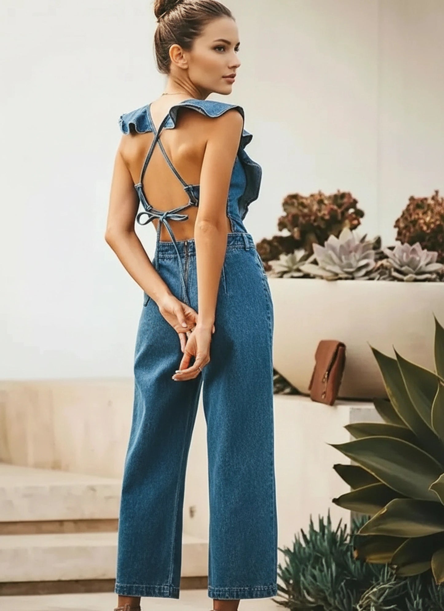 Backless denim jumpsuit women casual summer outfit