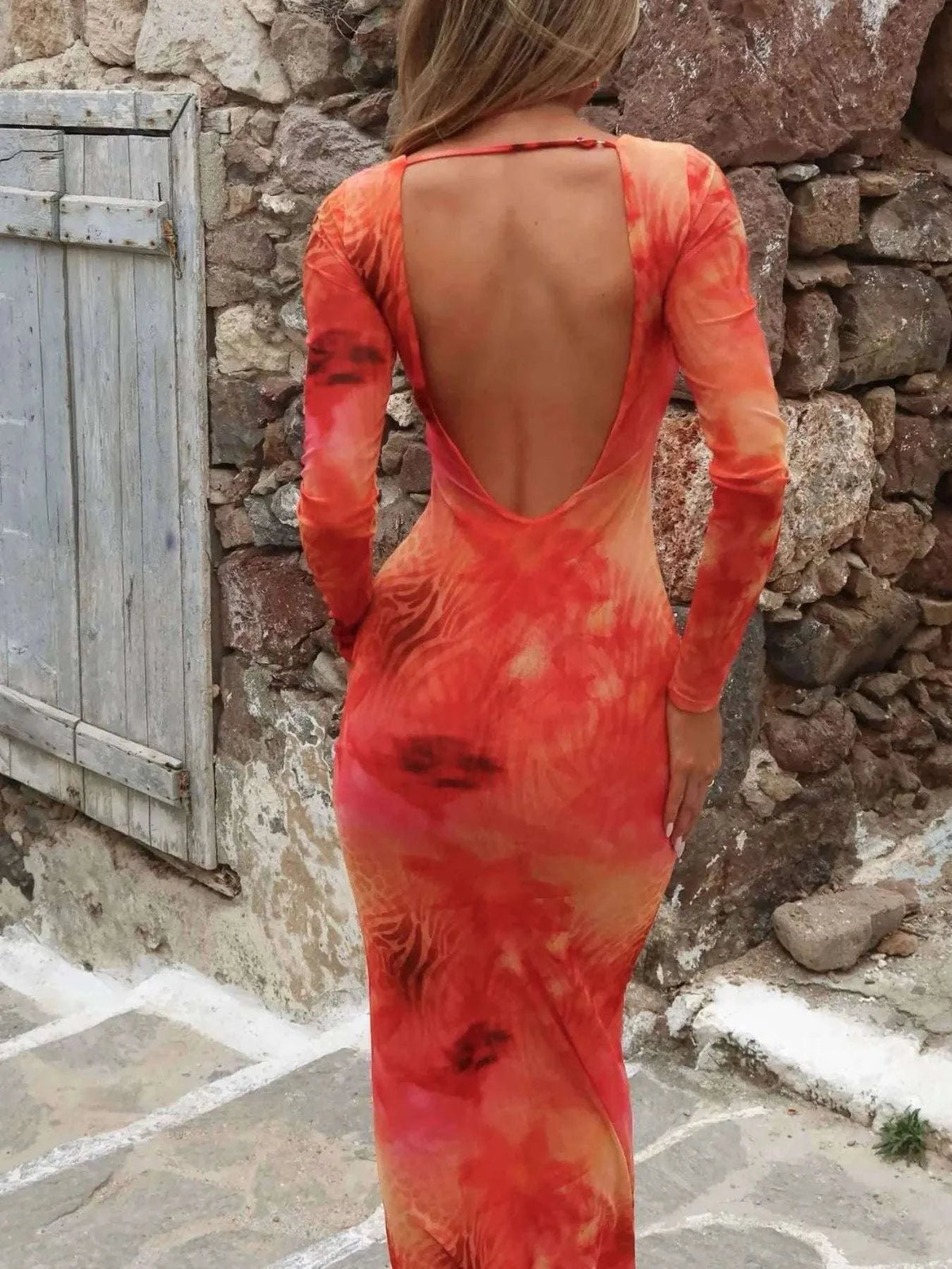 Backless tie dye maxi dress for women party wear