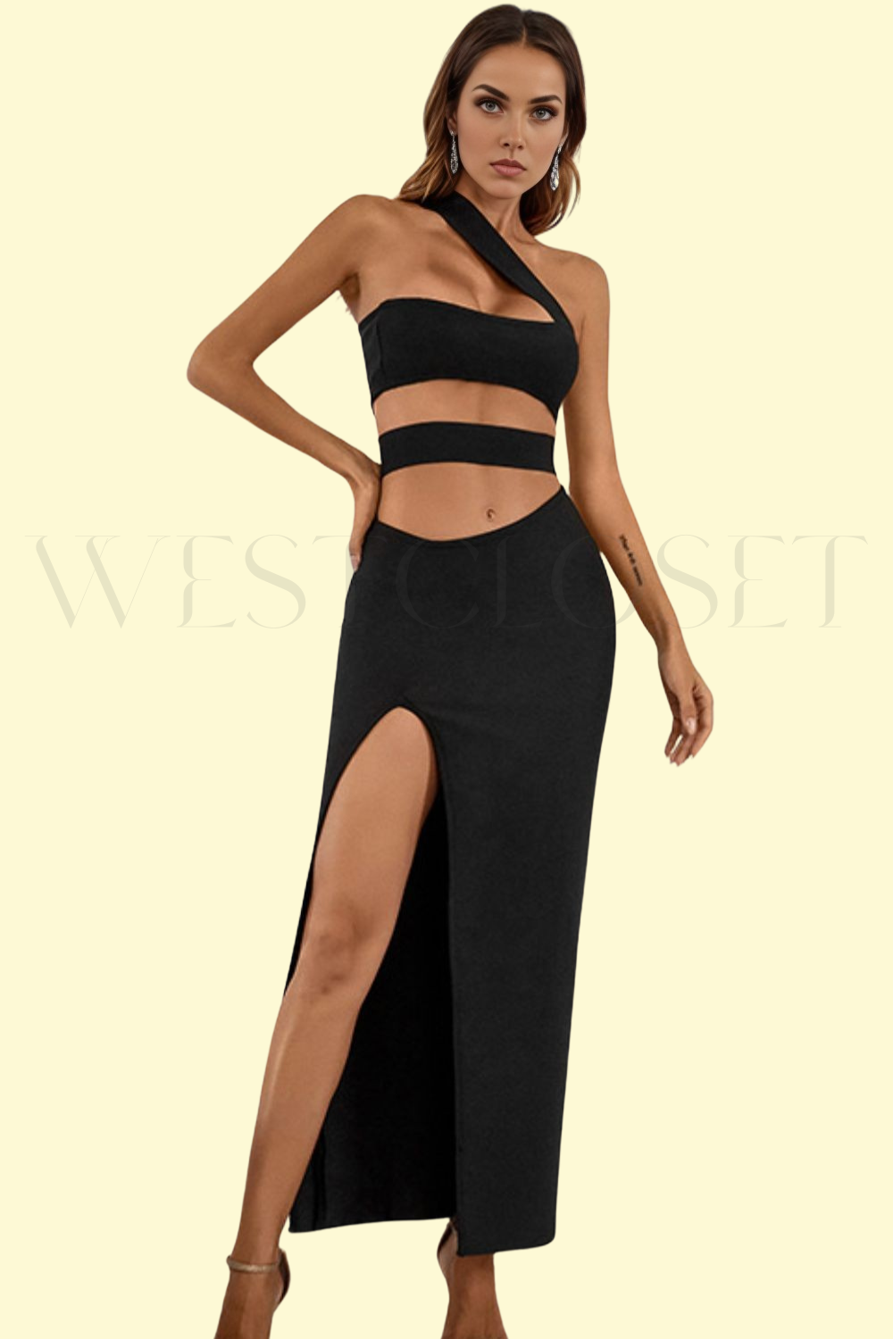 Black one-shoulder cutout maxi dress