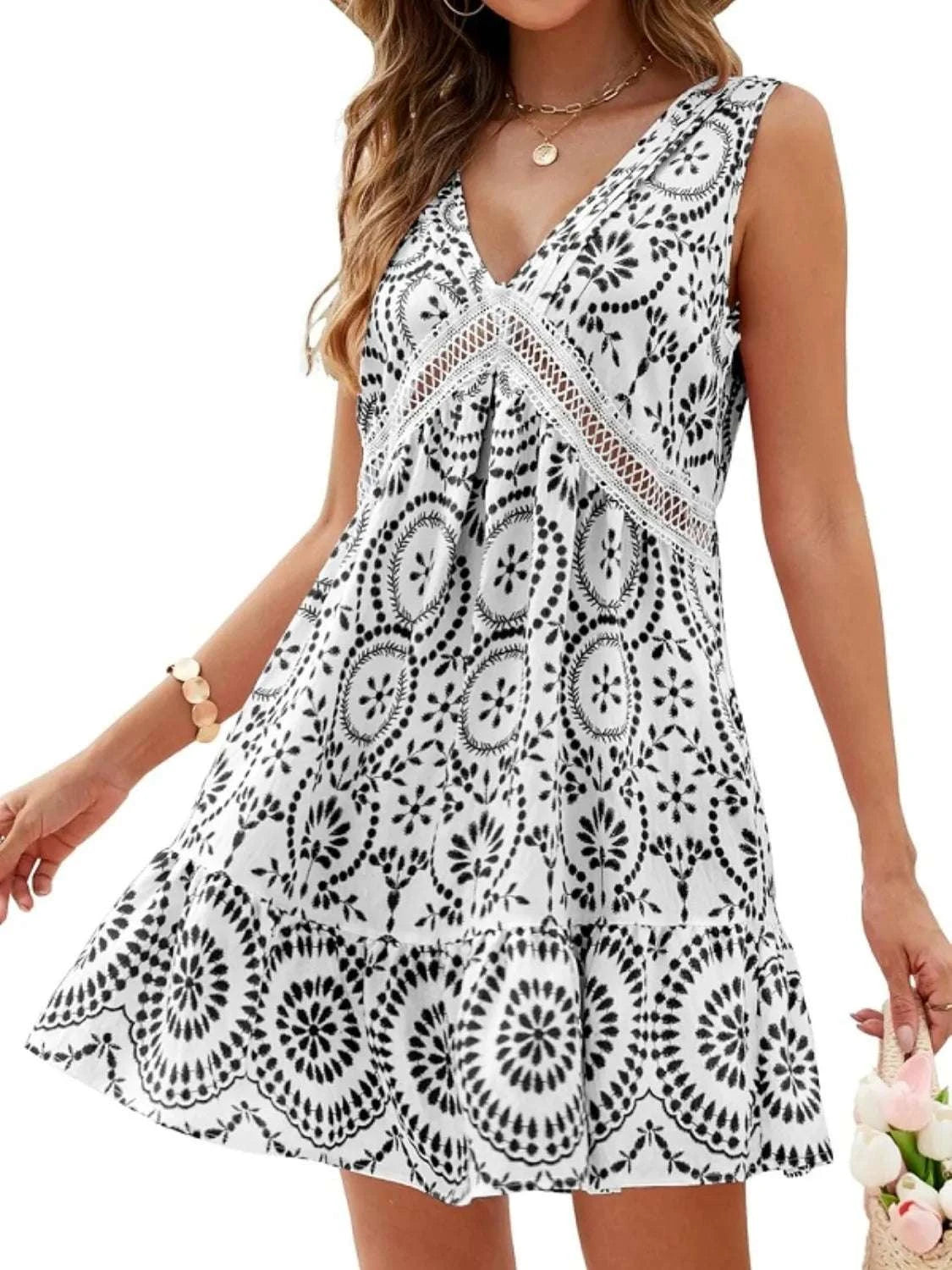 Black printed mini dress women modern silhouette