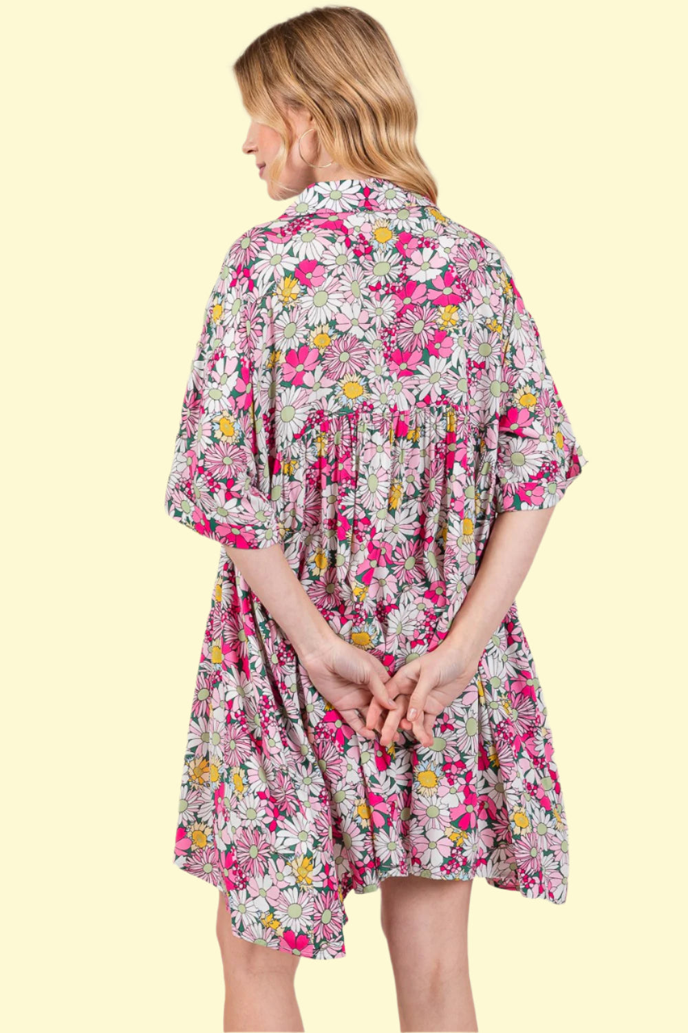 Breathable rayon mini dress with buttons 