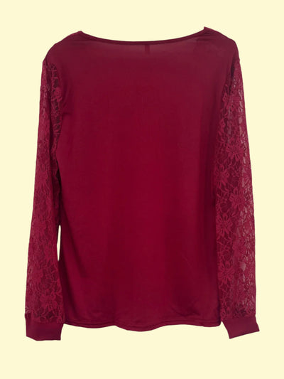 Burgundy Lace Long Sleeve Blouse for a Sophisticated Look