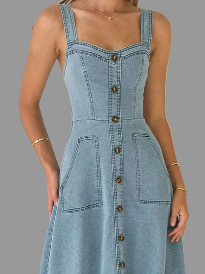 Button front denim dress for women casual wear