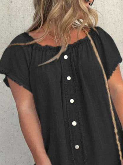 Button front detail on women denim mini dress