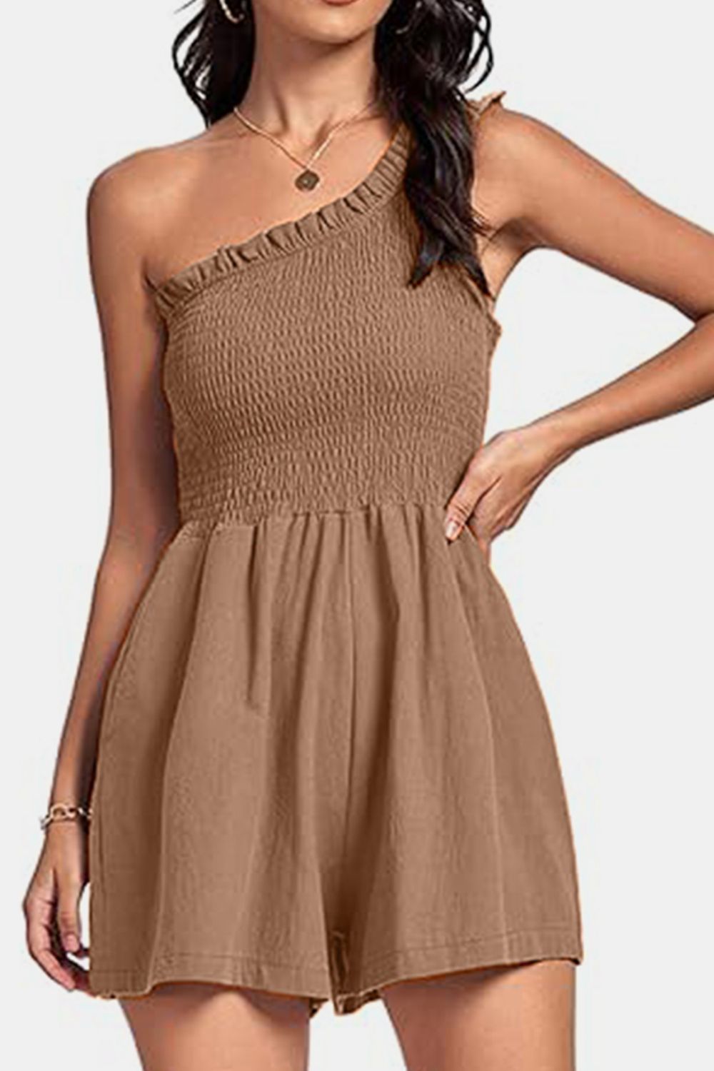 Casual day outfit women wearing smocked romper