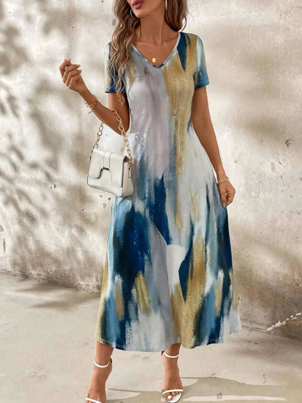 Casual everyday tie-dye midi dress for women